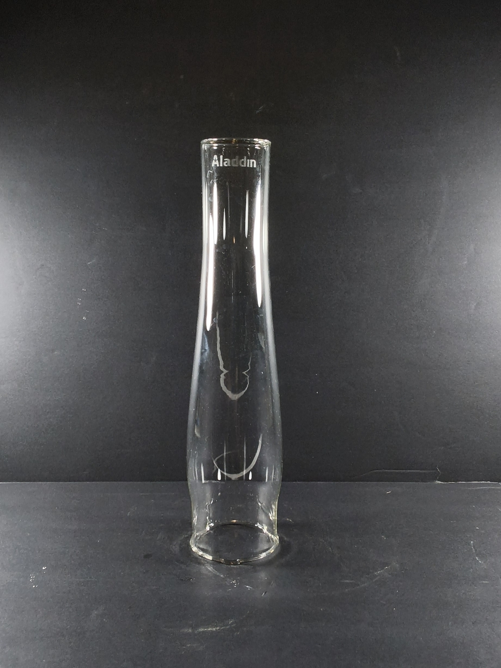 Vintage Aladdin Glass Lamp Chimney 12 3/8" Heel-Less Straight Base White Logo
